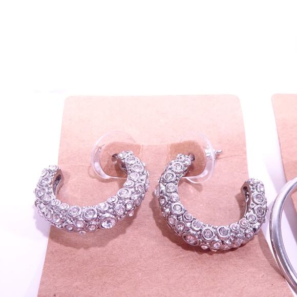 Neiman Marcus Lee Angel Chunky Crystal Pave Rings Hoop Earrings NWT 98 Ea Set 2 - Picture 3 of 5